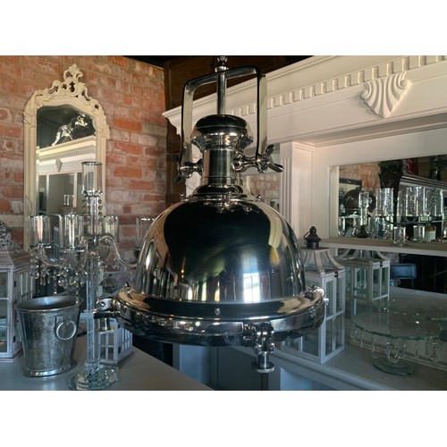 99 - HUGE HEAVY DUTY INDUSTRIAL STYLE NICKEL HANGING LIGHT ON CHAIN