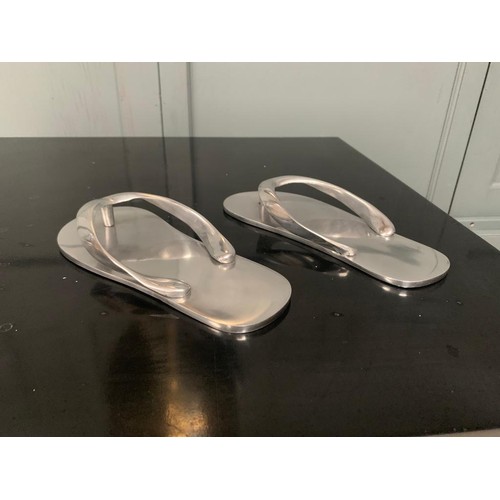 120 - BOXED UNUSUAL PAIR TRENDY NICKEL METAL SANDALS