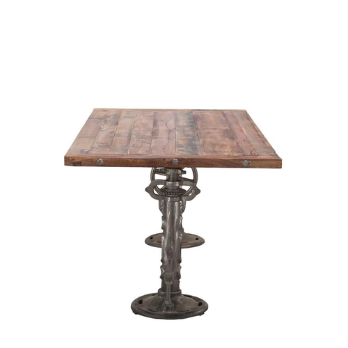 122 - NEW QUALITY VINTAGE INDUSTRIAL STYLE CAST IRON DINING TABLE WITH RECLAIMED WOODEN TOP AND ADJUSTABLE... 