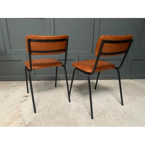 127 - PAIR OF NEW BOXED INDUSTRIAL VINTAGE STYLE DINING CHAIRS WITH RIBBED LEATHER IN TAN