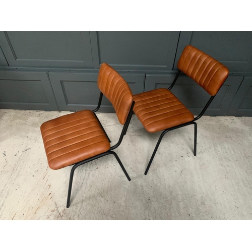 127 - PAIR OF NEW BOXED INDUSTRIAL VINTAGE STYLE DINING CHAIRS WITH RIBBED LEATHER IN TAN