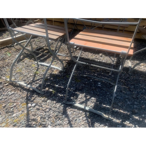 50 - GERMAN BRAUHAUS HEAVY DUTY IRON KD PUB TABLE AND 6 X CHAIRS