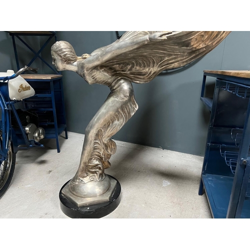 9 - REMARKABLE CAST BRONZE SPIRIT OF ECSTASY STATUE ON FINE MARBLE BASE STANDING 140CM TALL