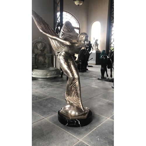 9 - REMARKABLE CAST BRONZE SPIRIT OF ECSTASY STATUE ON FINE MARBLE BASE STANDING 140CM TALL