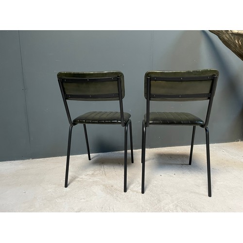 131 - PAIR OF NEW BOXED INDUSTRIAL VINTAGE STYLE DINING CHAIRS WITH RIBBED LEATHER IN GREEN