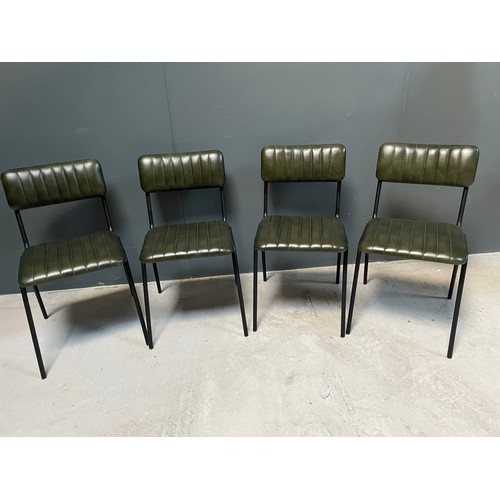 131 - PAIR OF NEW BOXED INDUSTRIAL VINTAGE STYLE DINING CHAIRS WITH RIBBED LEATHER IN GREEN