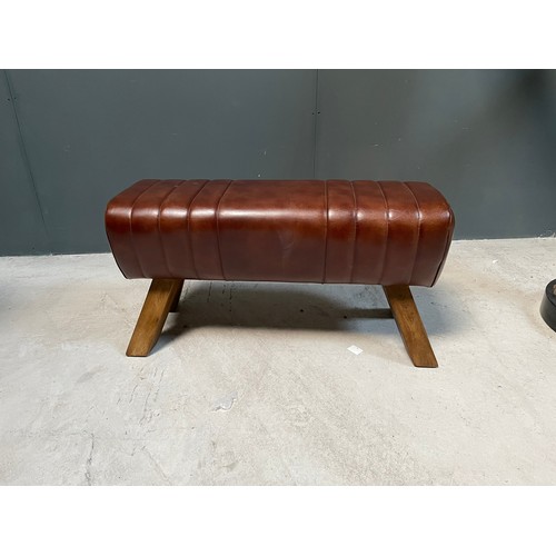 137 - BOXED NEW DARK BROWN LEATHER LARGE POMMEL HORSE