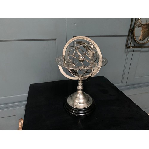 246 - BOXED NEW HIGH QUALITY EICHOLTZ STYLE OPENWORK NICKEL GLOBE ON BLACK STAND