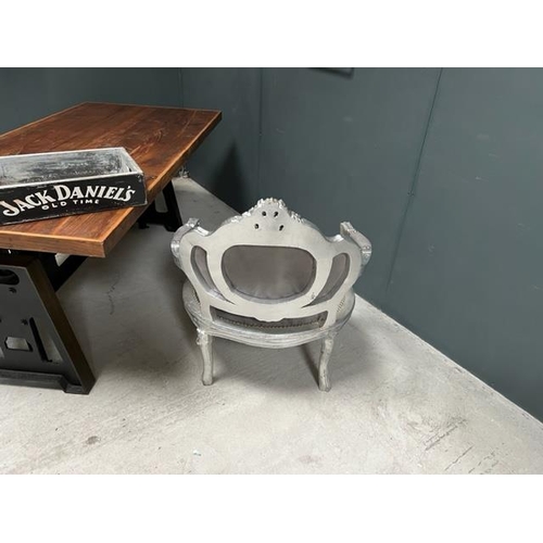 107 - SILVER CHAIR- HANDFINISHED DISTRESSED ANTIQUE SILVER LEAF FRAME AND UPHOLSTERY