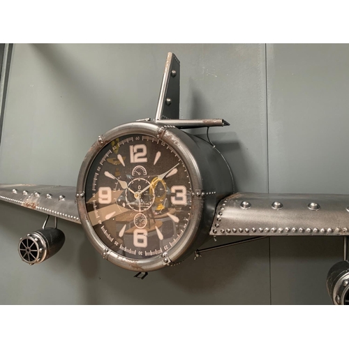 141 - HUGE FABRICATED METAL AEROPLANE CLOCK