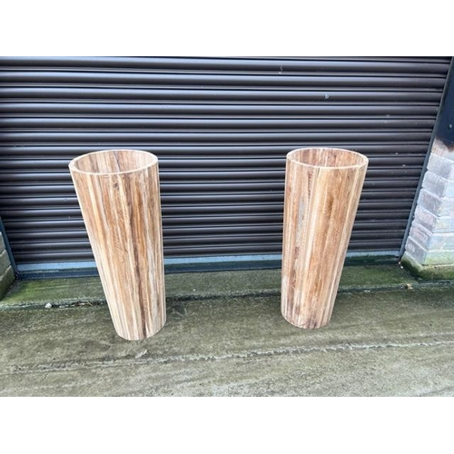 25 - PAIR OF HUGE TALL TEAK PLANT POT VASES