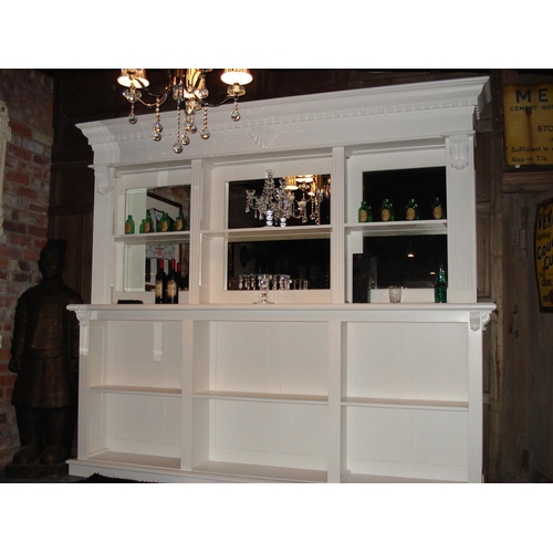 77 - NEW HIGH QUALITY 2.6 M SOLID MAHOGANY FRONT COUNTER AND BACK BAR IN WHITE