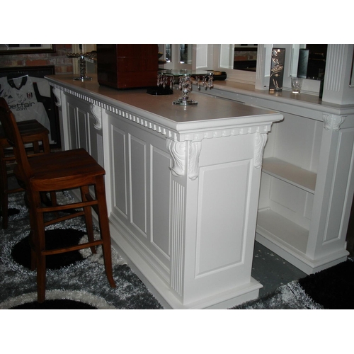 77 - NEW HIGH QUALITY 2.6 M SOLID MAHOGANY FRONT COUNTER AND BACK BAR IN WHITE