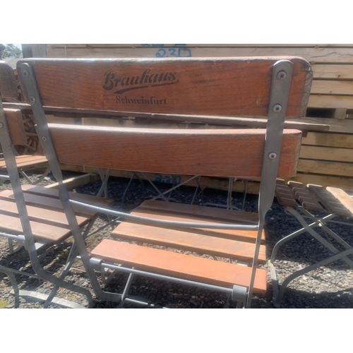 97 - GERMAN BRAUHAUS HEAVY DUTY IRON KD PUB TABLE AND 6 X CHAIRS