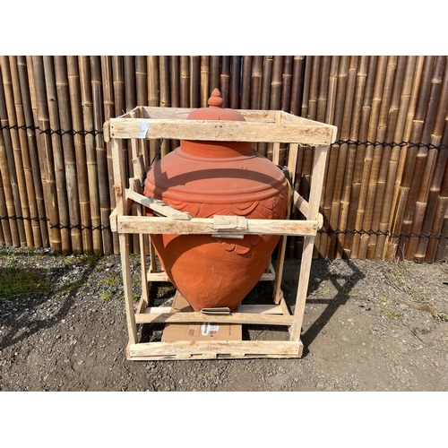 20 - HUGE 1.1M TALL HAND FIRED TERRACOTTA OLIVE POT WITH LID