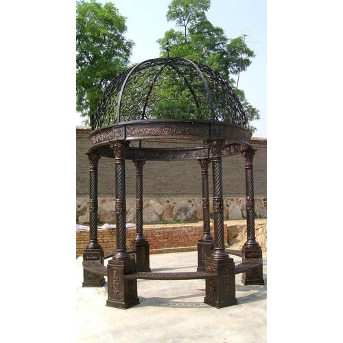 28 - CAST IRON ORNATE GAZEBO WITH CORINTHIUM COLUMNS AND ORNATE WROUGHT IRON ROOF - UNUSED - CRATED � NEW