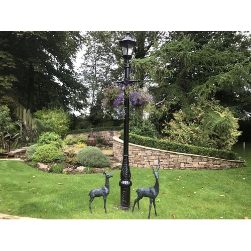 29 - CAST IRON VICTORIAN STYLE LADDER BAR LAMPOST IN BLACK PRIMER WITH NEW GLAZED BLACK CAST IRON TOP