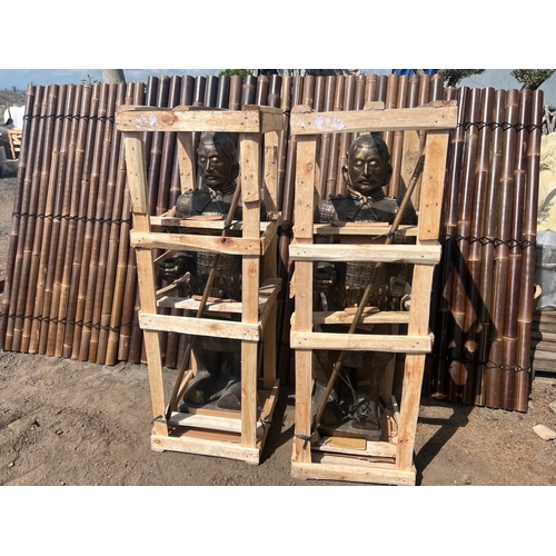 43 - PAIR OF HAND FIRED 1.4M TALL TERRACOTTA WARRIORS IN BRONZE FINISH