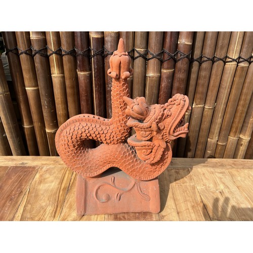 68 - HAND FIRED, HAND MADE TERRACOTTA INTRICATELY DETAILED CHINESE DRAGON ROOF CAP STATUE