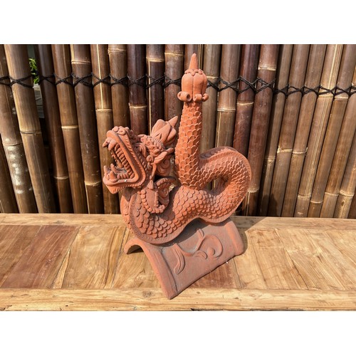 68 - HAND FIRED, HAND MADE TERRACOTTA INTRICATELY DETAILED CHINESE DRAGON ROOF CAP STATUE