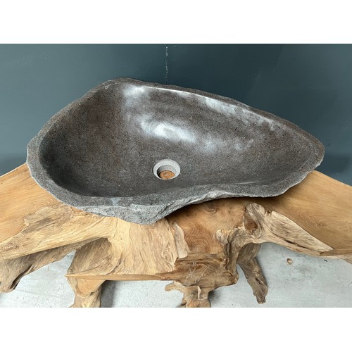 71 - HEAVY ORIGINAL CARVED AND POLISHED BASALT RIVERSTONE SINK APPROX 40-50CM (PLEASE NOTE EACH IS INDIVI... 