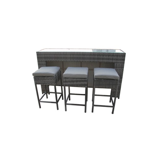 101 - BOX NEW RATTAN 4P/C GARDEN BAR AND STOOLS, C/W BAR COUNTER & GLASS TOP, 3 STOOLS.