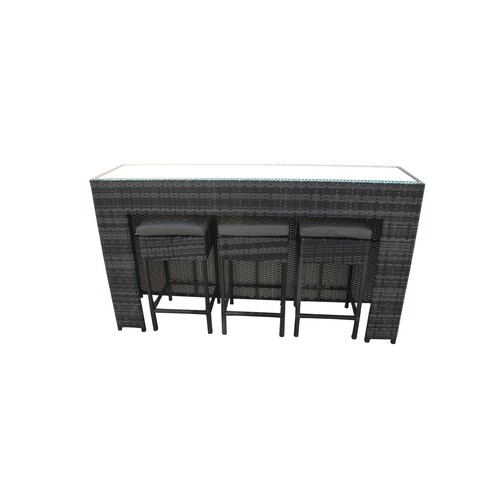 101 - BOX NEW RATTAN 4P/C GARDEN BAR AND STOOLS, C/W BAR COUNTER & GLASS TOP, 3 STOOLS.