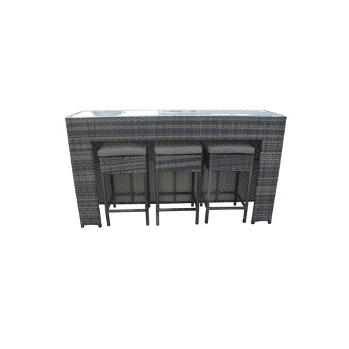 101 - BOX NEW RATTAN 4P/C GARDEN BAR AND STOOLS, C/W BAR COUNTER & GLASS TOP, 3 STOOLS.