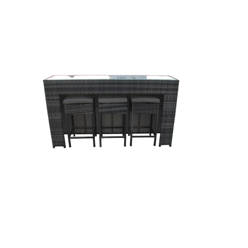 101 - BOX NEW RATTAN 4P/C GARDEN BAR AND STOOLS, C/W BAR COUNTER & GLASS TOP, 3 STOOLS.