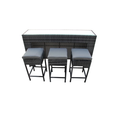 101 - BOX NEW RATTAN 4P/C GARDEN BAR AND STOOLS, C/W BAR COUNTER & GLASS TOP, 3 STOOLS.