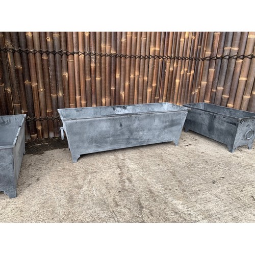 137 - HUGE 1.2M LONG STEEL PLANTER ON LEGS WITH SIDE HANDLES IN LEAD FINISH