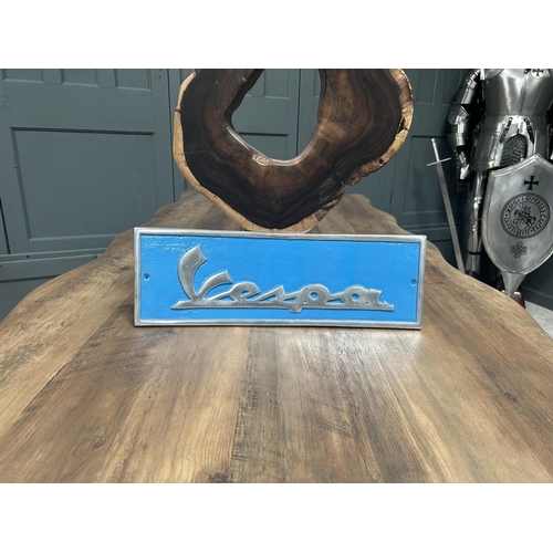 115 - CAST ALUMINIUM VESPA SIGN BLUE