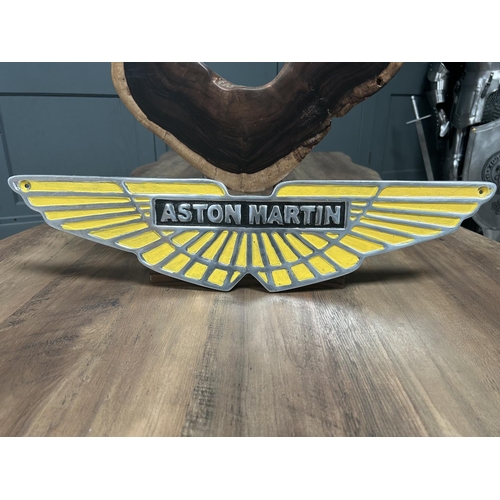 116 - LARGE CAST METAL ASTON MARTIN YELLOW WINGS SIGN