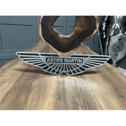 117 - LARGE CAST METAL ASTON MARTIN BLACK/SILVER WINGS SIGN