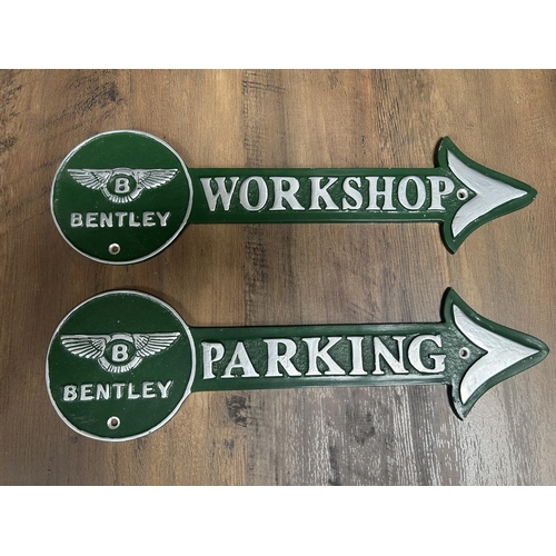 119 - SET OF 2 X CAST IRON BENTLEY ARROW SIGNS (WORKSHOP, PARKING)