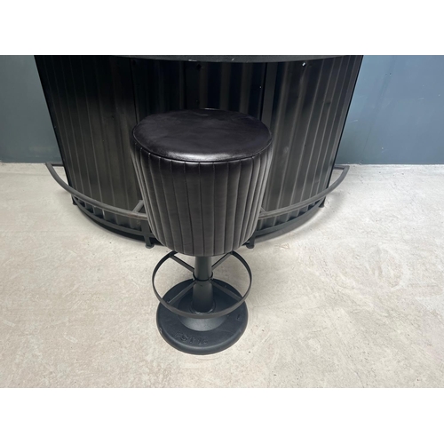 13 - BOXED NEW INDUSTRIAL STYLE RIBBED LEATHER BAR STOOL ON CAST IRON BASE IN BLACK