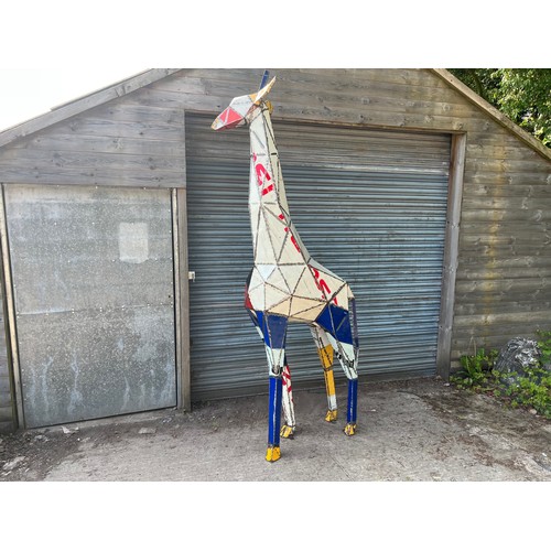 220 - UNIQUE HANDCRAFTED 12FT TALL FABRICATED RECYCLED OIL DRUM GIRAFFE STATUE