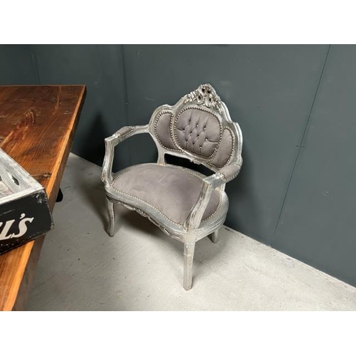 148 - SILVER 3P/C SALON SUITE HANDFINISHED DISTRESSED ANTIQUE SILVER LEAF FRAME AND UPHOLSTERY