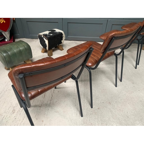 16 - PAIR OF NEW BOXED INDUSTRIAL VINTAGE STYLE DINING CHAIRS WITH RIBBED LEATHER IN DARK BROWN