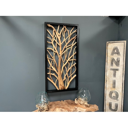 181 - HUGE 120CM TALL TEAK ROOTWOOD RUSTIC WALL ART D�COR IN BLACK FRAME (PLEASE NOTE EVERY ONE IS DIFFERE... 