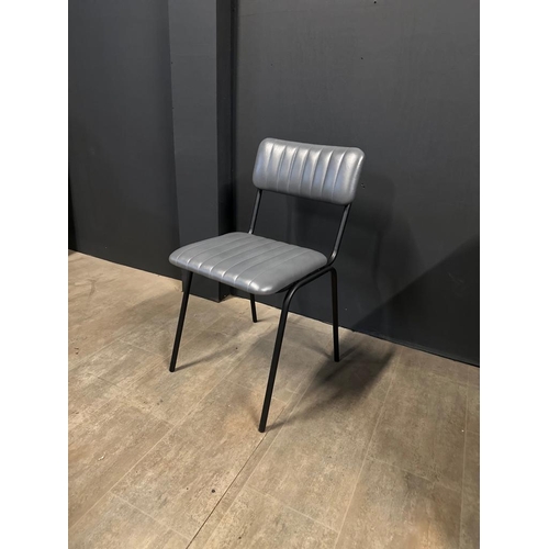 19 - PAIR OF NEW BOXED INDUSTRIAL VINTAGE STYLE DINING CHAIRS WITH RIBBED LEATHER IN GREY