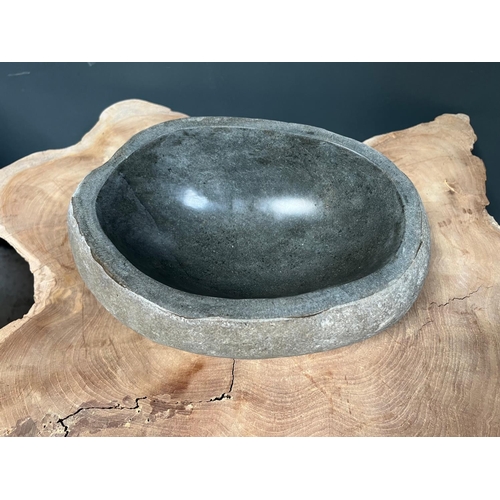 199 - HEAVY ORIGINAL CARVED AND POLISHED 25-35CM RIVERSTONE BASIN/BOWL (PLEASE NOTE EACH IS INDIVIDUALLY M... 