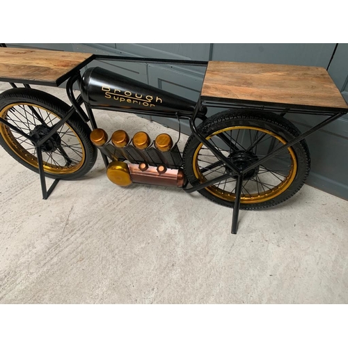 2 - DARK BLUE & GOLD BROUGH SUPERIOR MOTORCYCLE COUNTER/DESK WITH WINE RACK