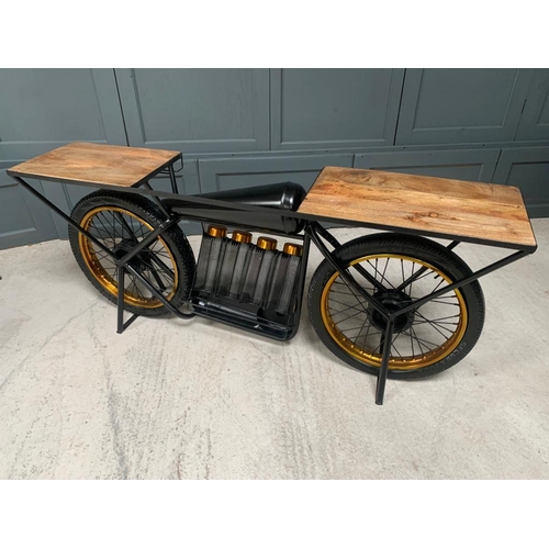 2 - DARK BLUE & GOLD BROUGH SUPERIOR MOTORCYCLE COUNTER/DESK WITH WINE RACK