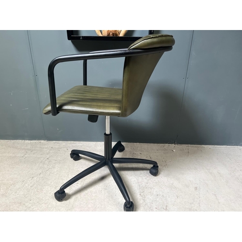 3 - NEW BOXED RIBBED LEATHER OFFICE SWIVEL CHAIR IN GREEN