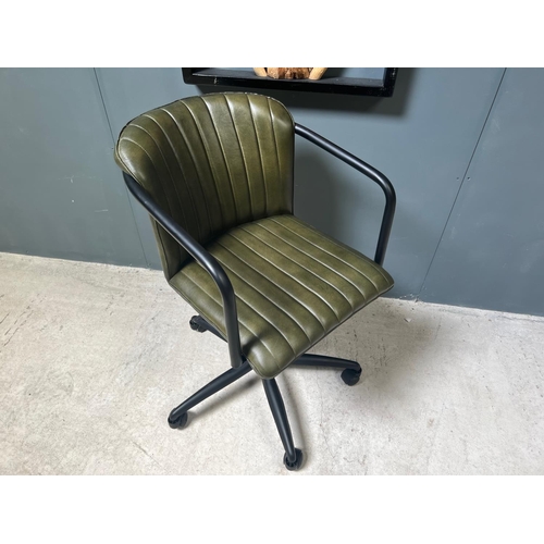 3 - NEW BOXED RIBBED LEATHER OFFICE SWIVEL CHAIR IN GREEN