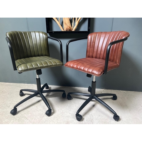 3 - NEW BOXED RIBBED LEATHER OFFICE SWIVEL CHAIR IN GREEN