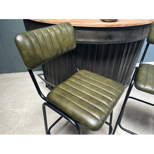 35 - NEW BOXED PAIR OF HIGHBACK RIBBED LEATHER BAR STOOLS IN GREEN