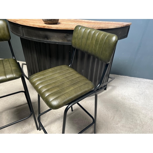 35 - NEW BOXED PAIR OF HIGHBACK RIBBED LEATHER BAR STOOLS IN GREEN