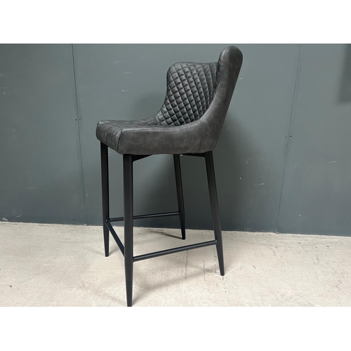 39 - BOXED NEW PAIR OF CLASSIC FAUX LEATHER HIGH BAR STOOLS IN CHARCOAL